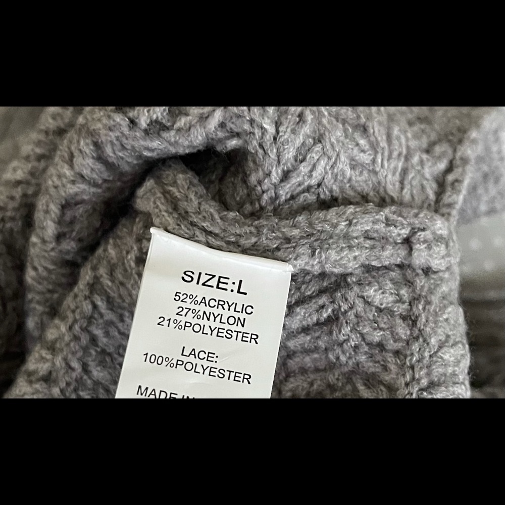 1 Left!! Gray Knit Sweater w/Lacy V - Picture 3 of 5